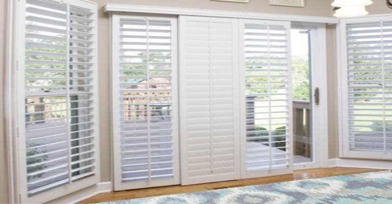 [Polywood|Plantation|Interior ]211] shutters on a sliding glass door in Las Vegas